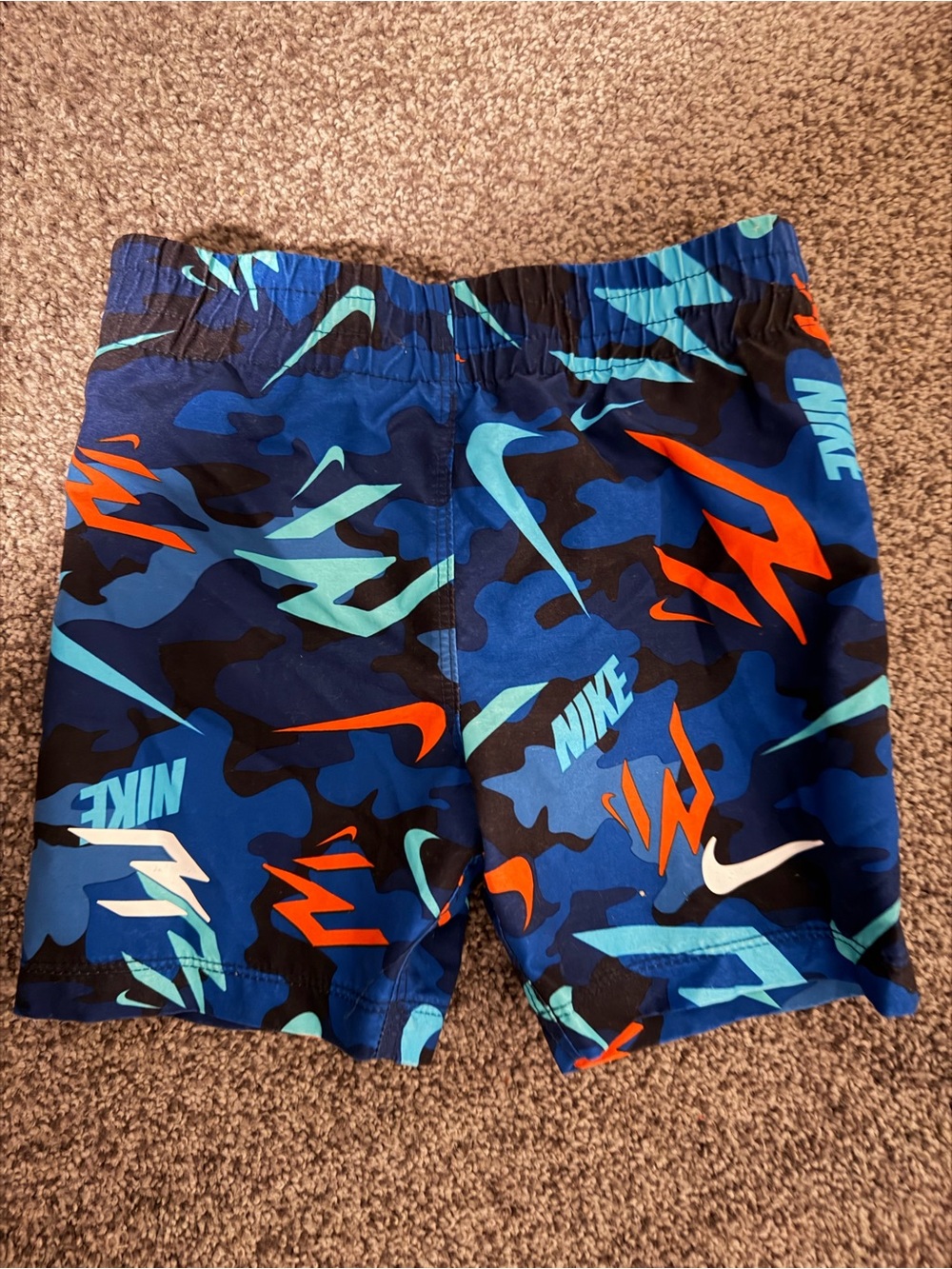 Nike Blue Camo Swim Shorts with Teal & Orange Accents